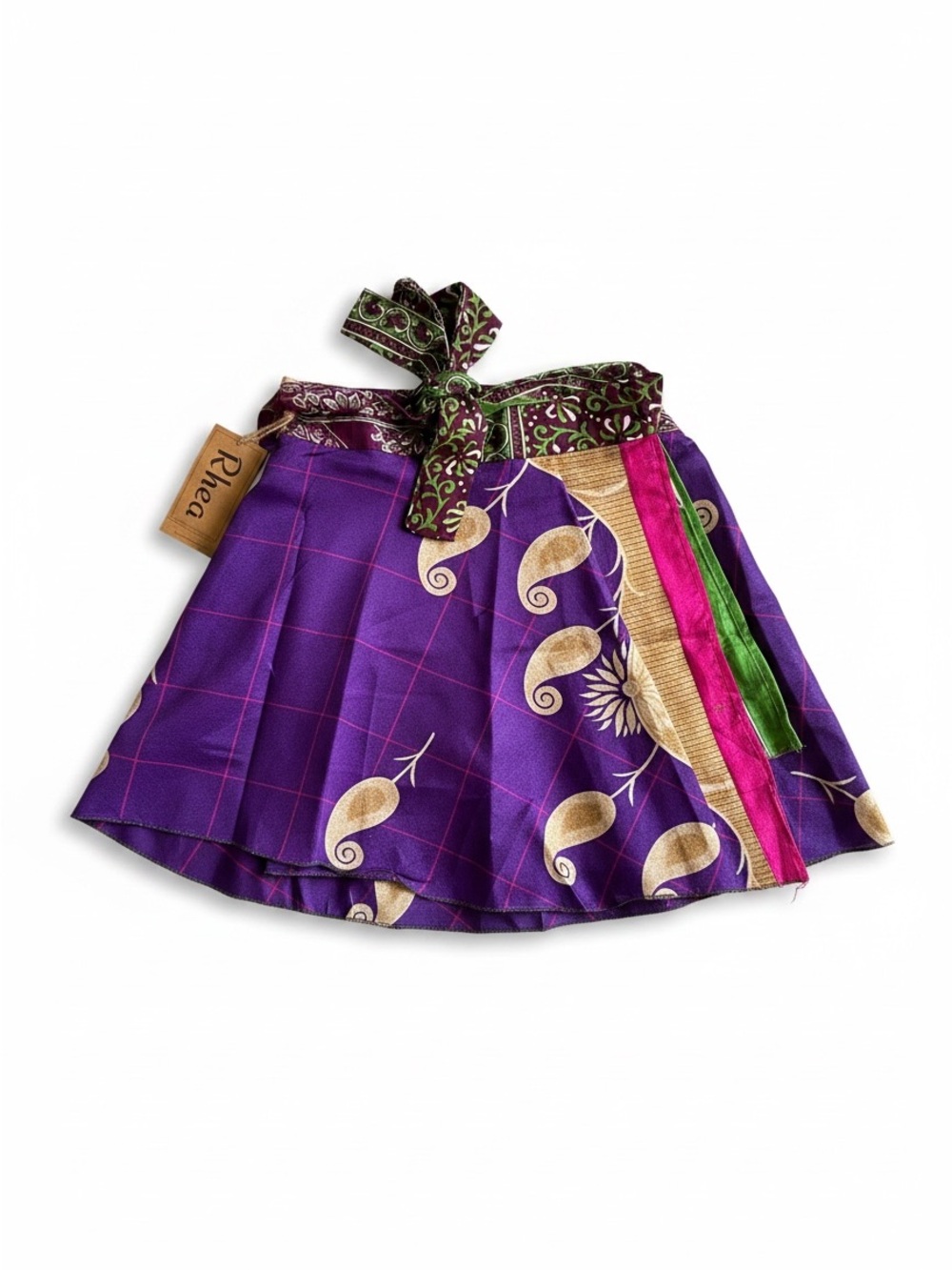 Rhea Short Printed Silk Wrap Reversible Skirt with Paisley Motif One Size NWT